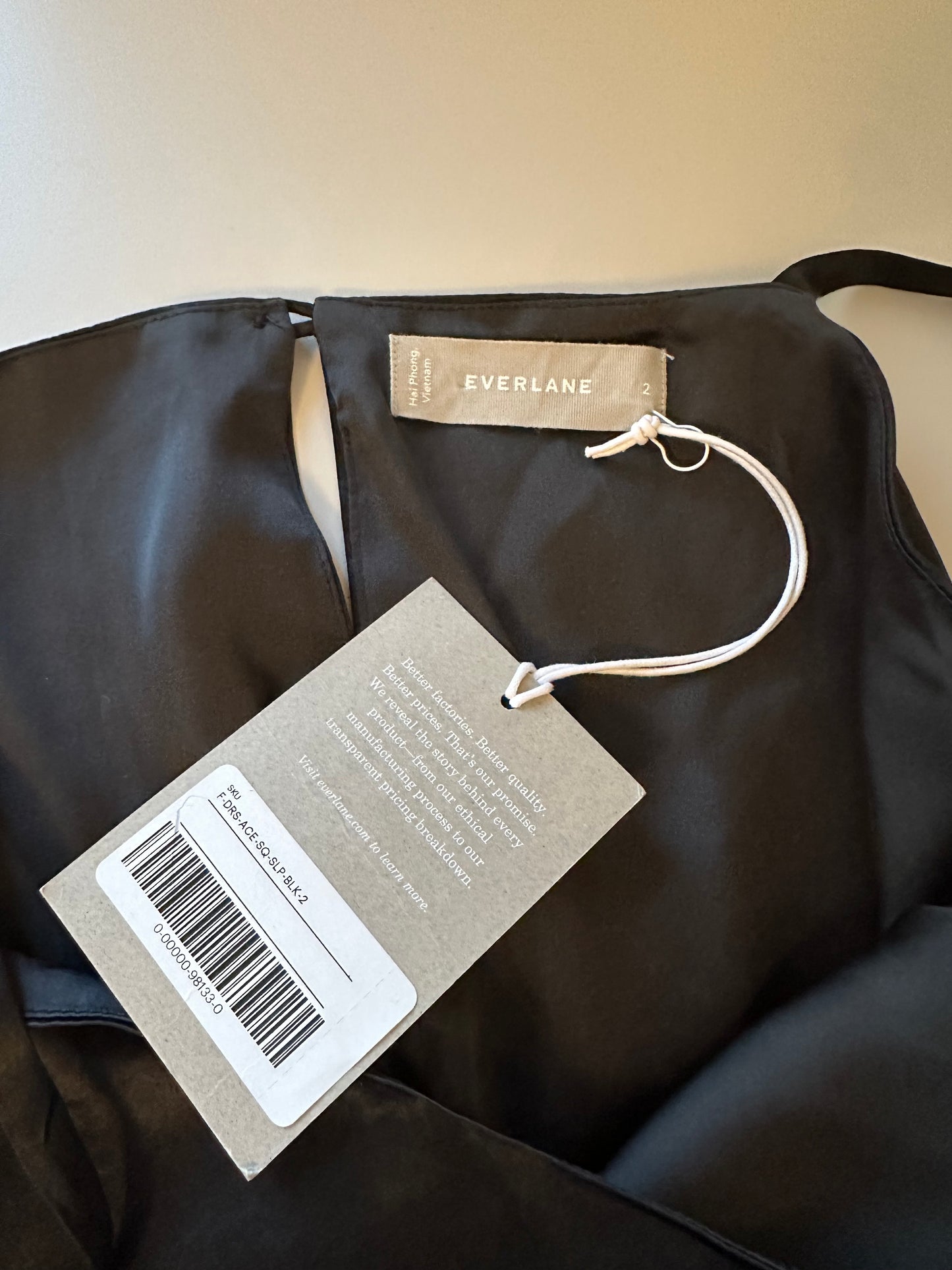 NWT Everlane The Satin Square Neck Black Slip Dress | Size 2