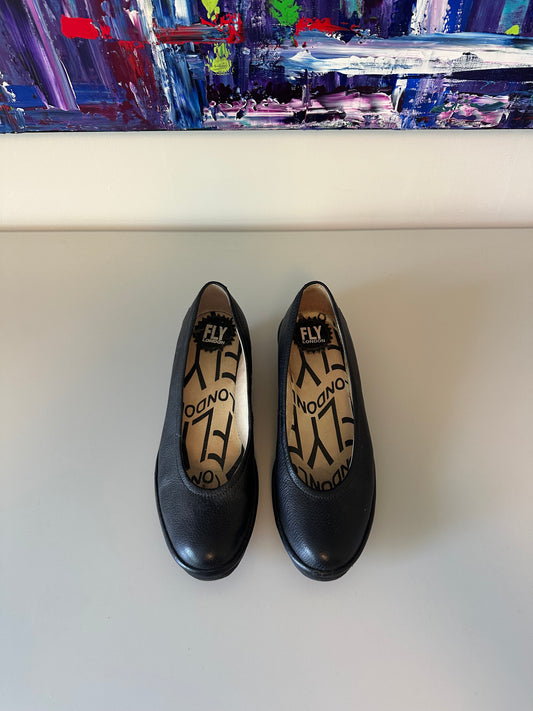 Fly London Black Leather Slip On Pump Wedge Shoes | Size 38