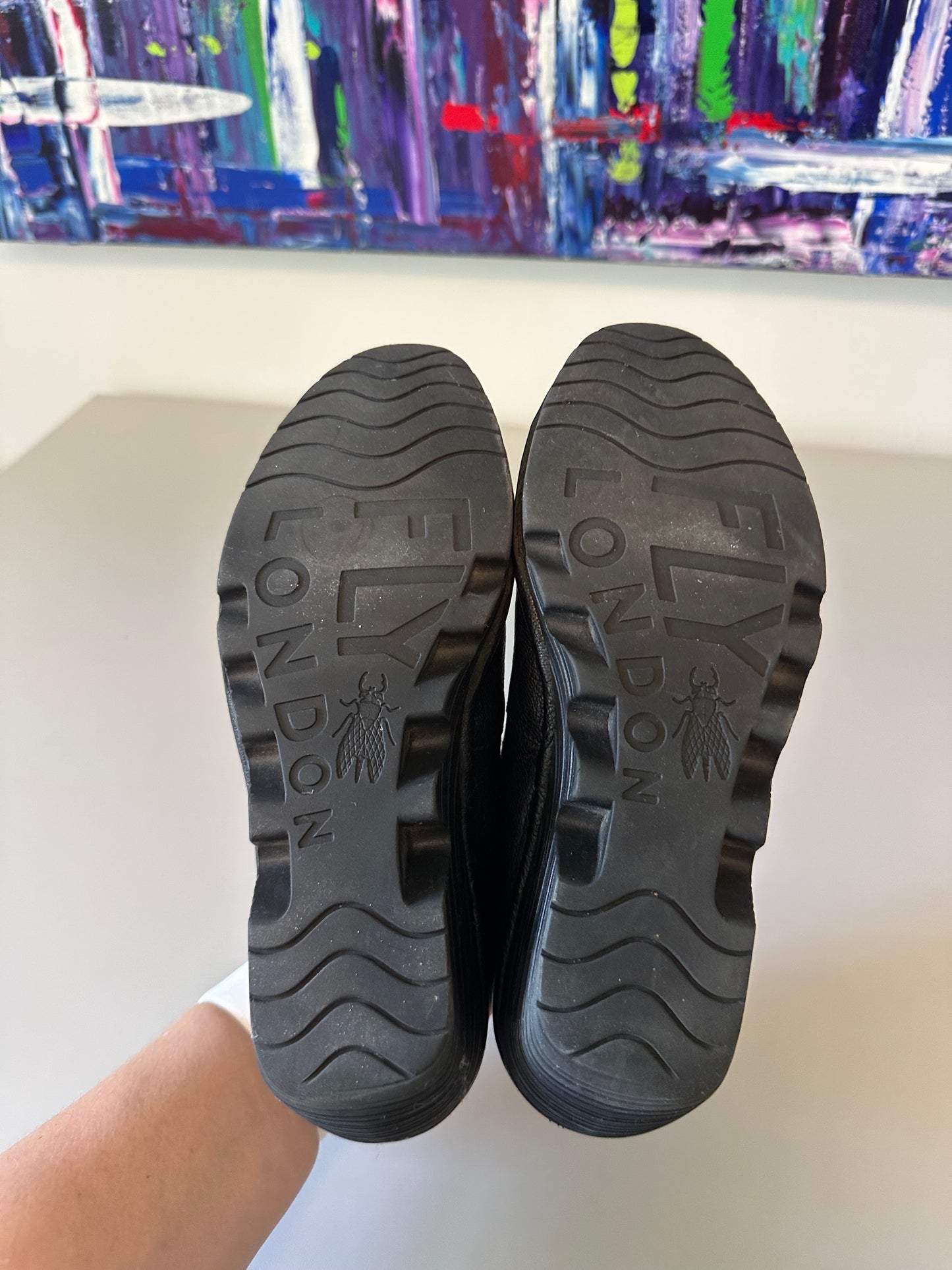Fly London Black Leather Slip On Pump Wedge Shoes | Size 38