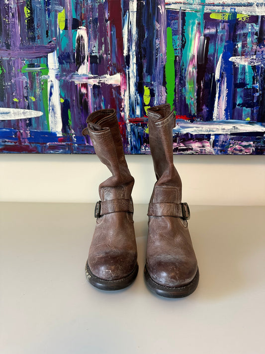 Frye Veronica Brown Distressed Heeled Boots | Size 8