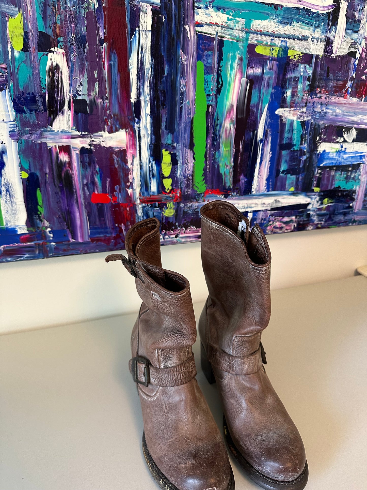 Frye Veronica Brown Distressed Heeled Boots | Size 8