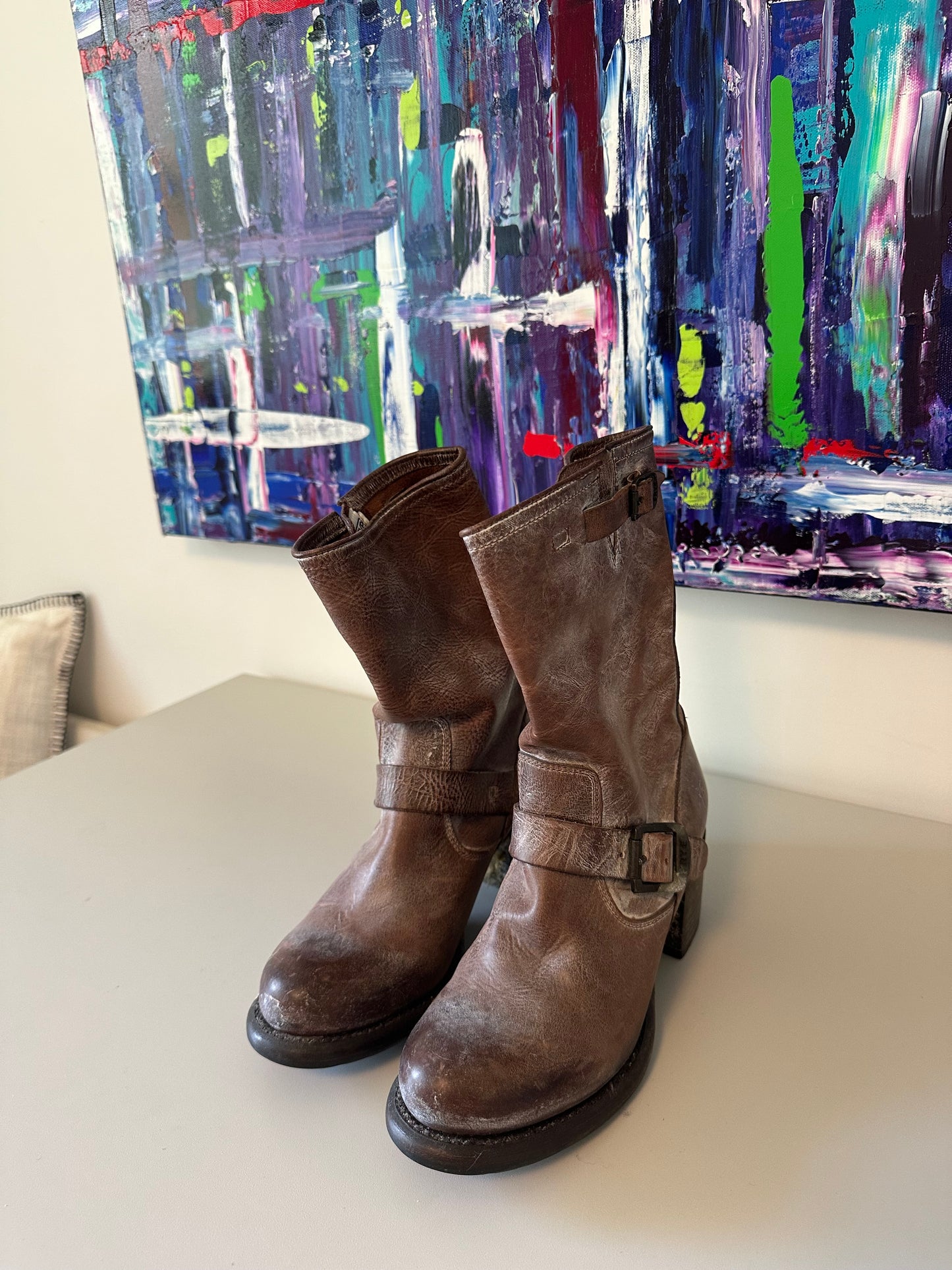 Frye Veronica Brown Distressed Heeled Boots | Size 8