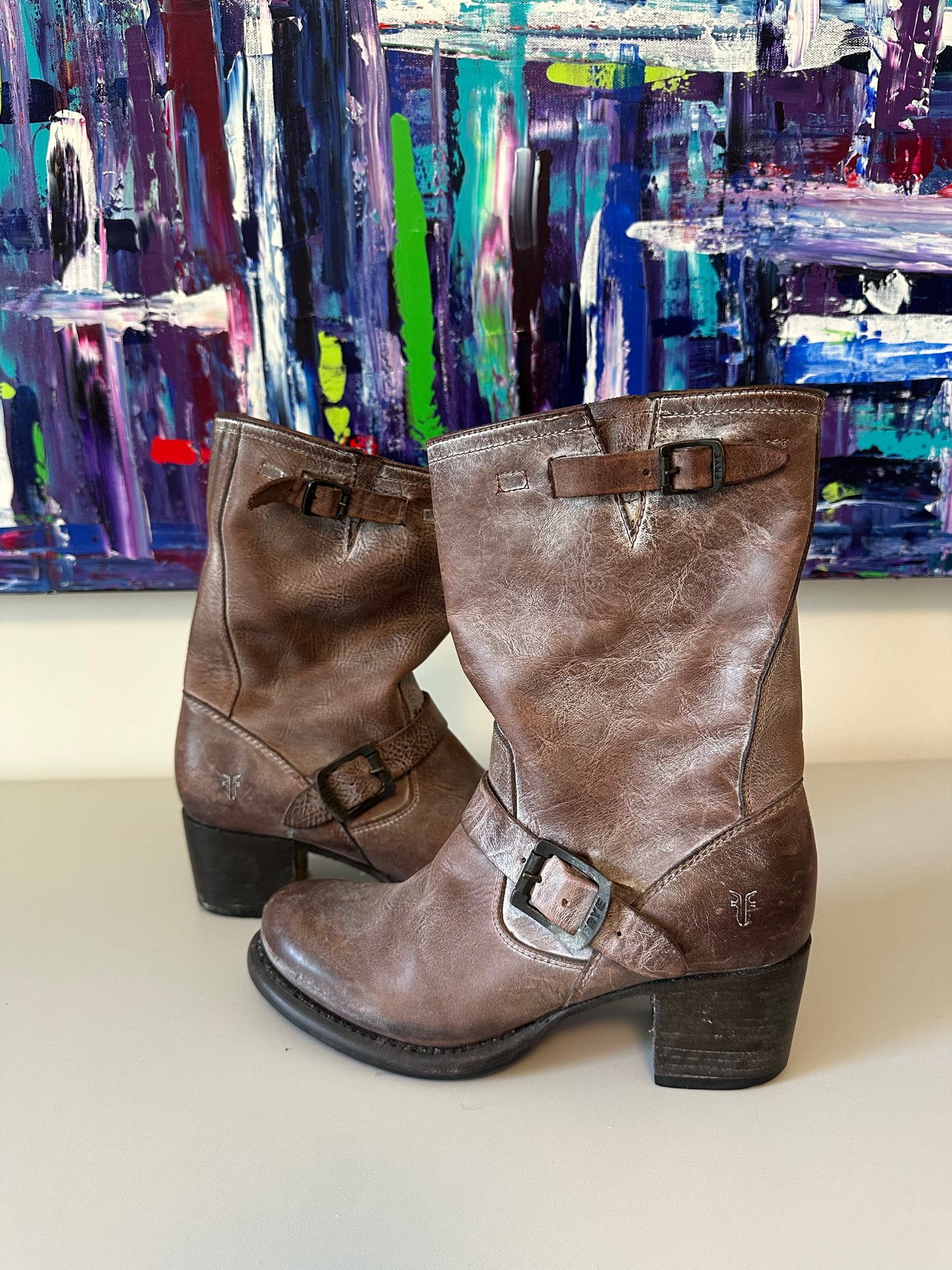 Frye Veronica Brown Distressed Heeled Boots | Size 8