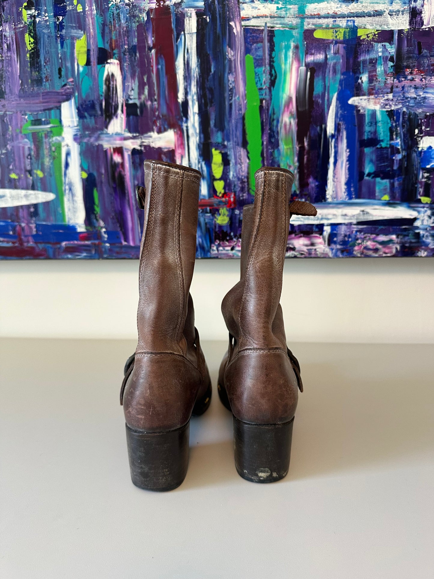 Frye Veronica Brown Distressed Heeled Boots | Size 8