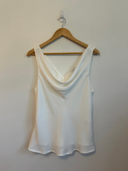Petal & Pup White Cowl Neck Sleeveless V-Back Blouse | Size Large