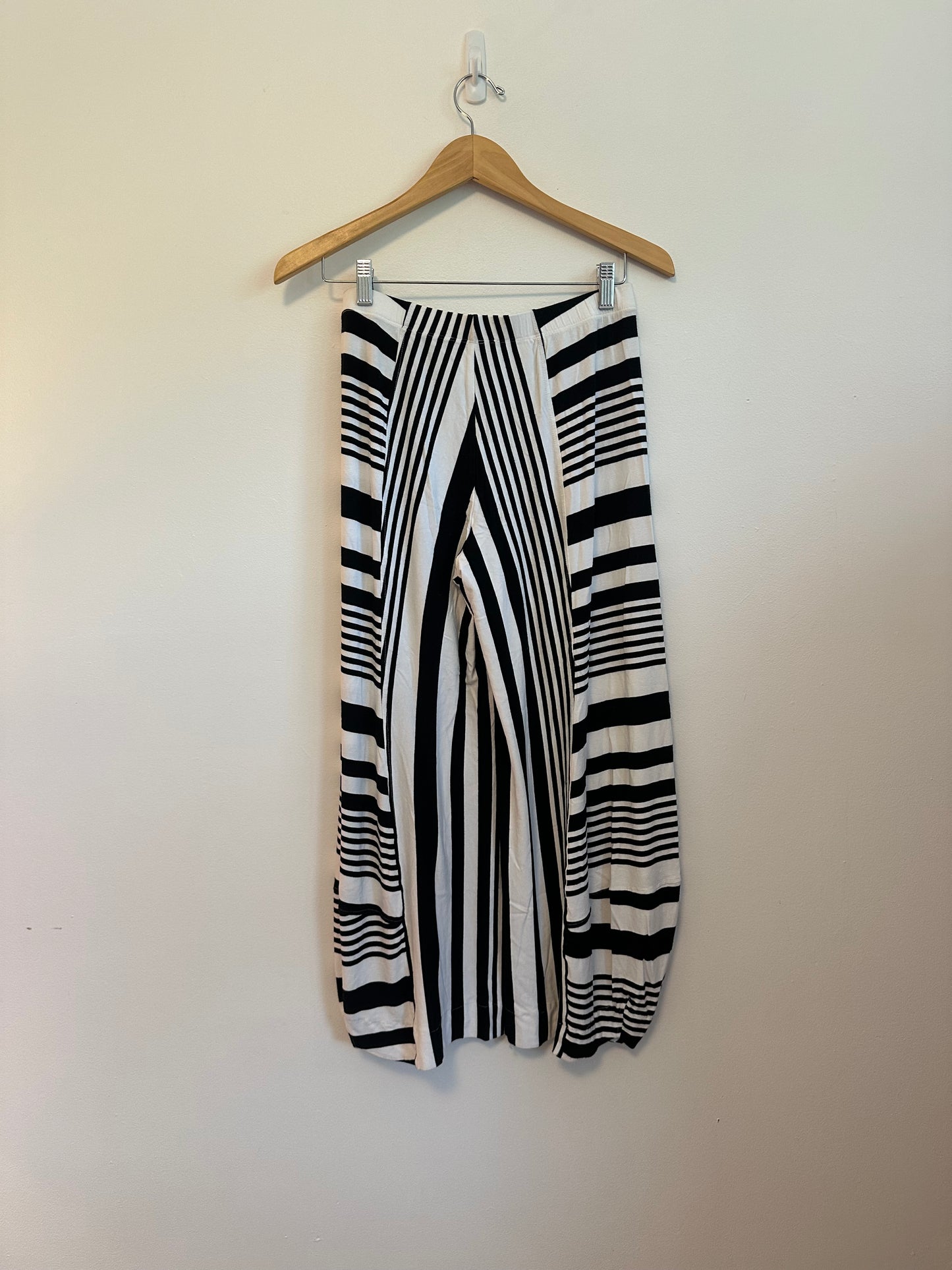 Alembika Black and White Stripe Pull On Trousers | Size Medium