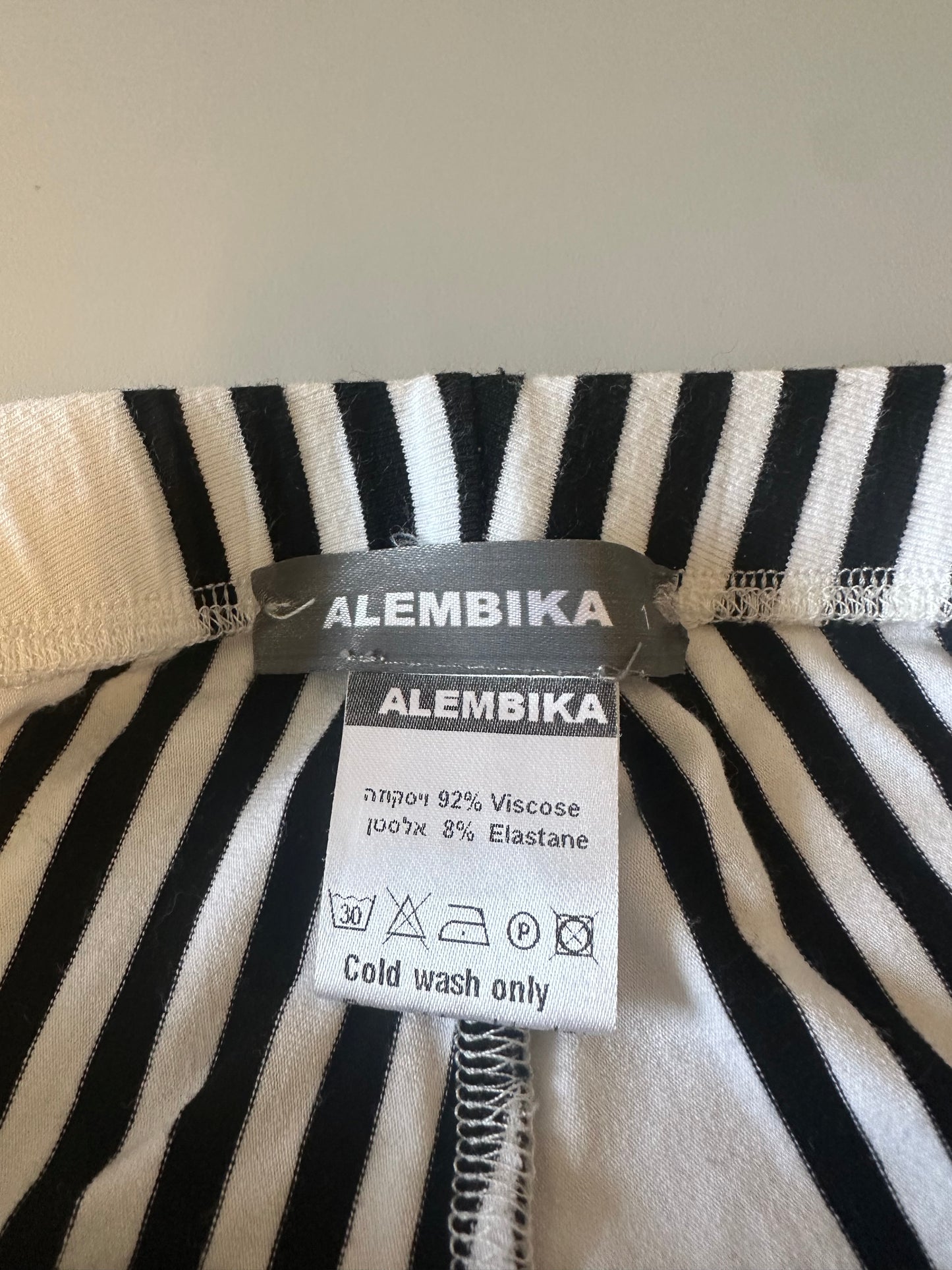 Alembika Black and White Stripe Pull On Trousers | Size Medium