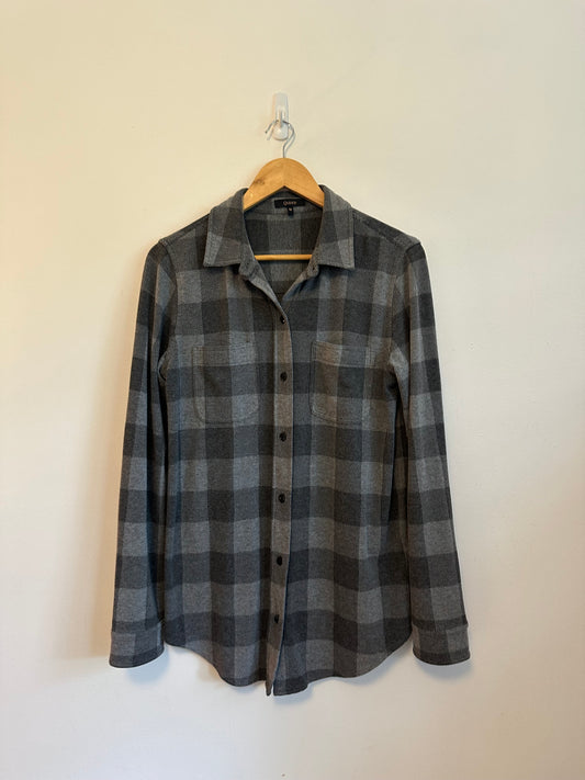 Quince Grey Buffalo Plaid Long Sleeve Button Down Flannel Shirt | Size Medium