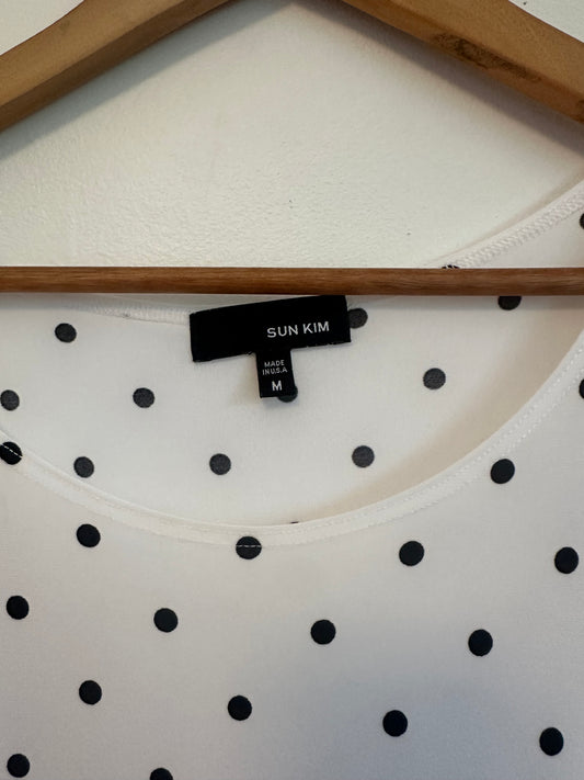 Sun Kim Black and White Polka Dot Asymmetrical Tank Top | Size Medium