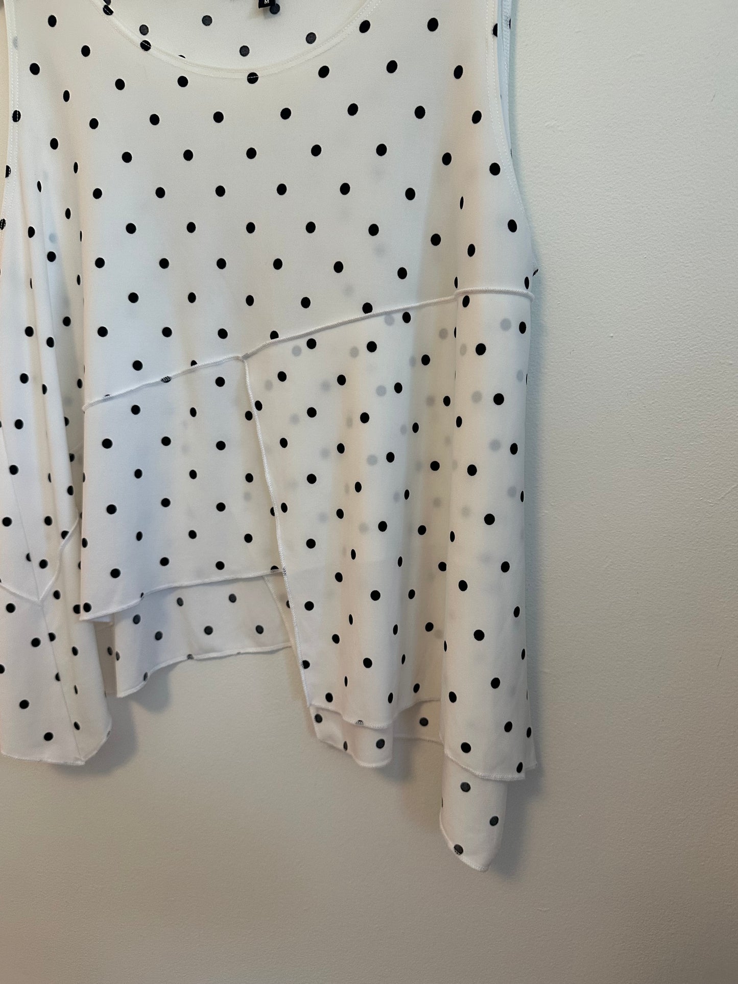Sun Kim Black and White Polka Dot Asymmetrical Tank Top | Size Medium