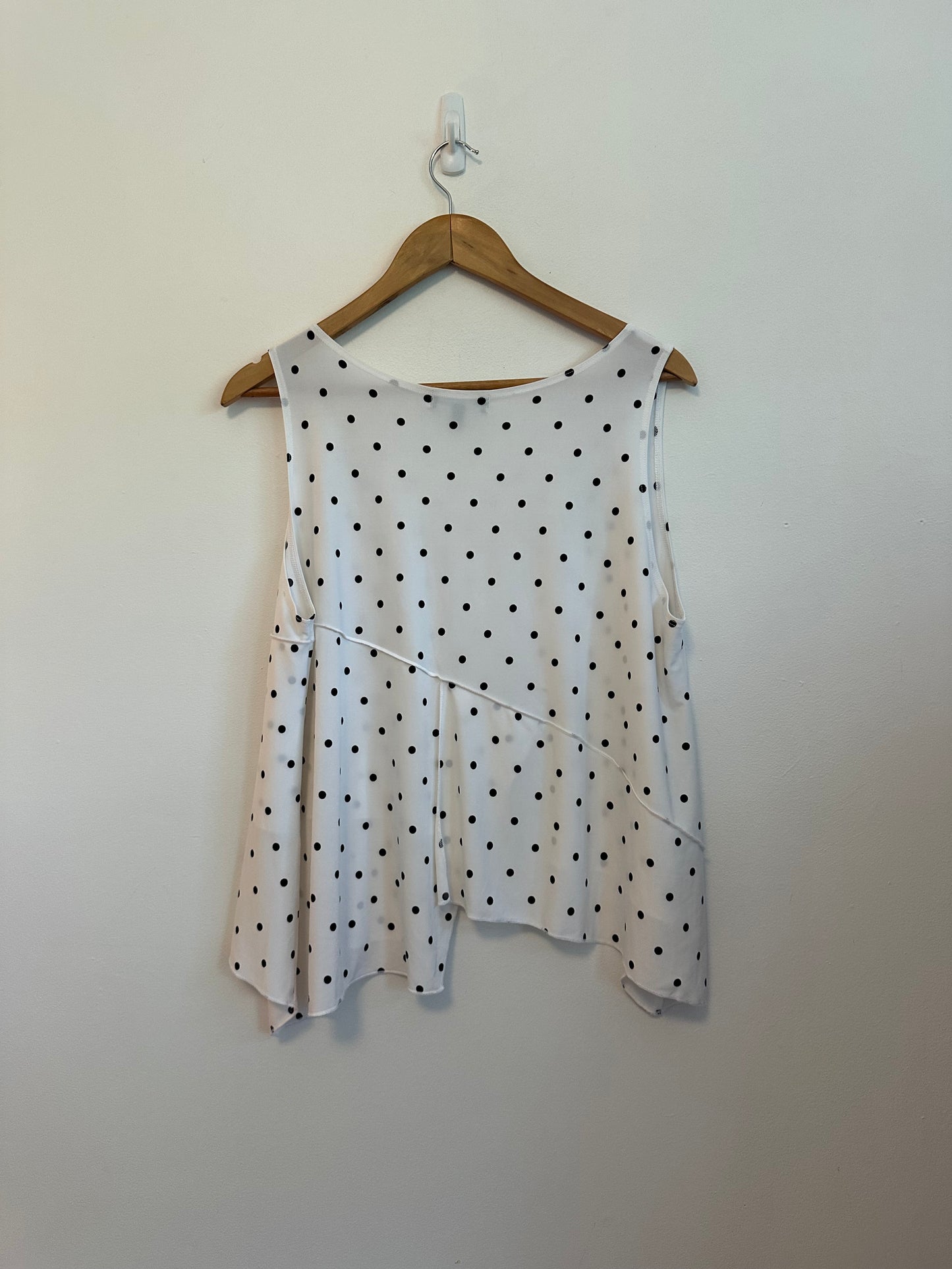 Sun Kim Black and White Polka Dot Asymmetrical Tank Top | Size Medium