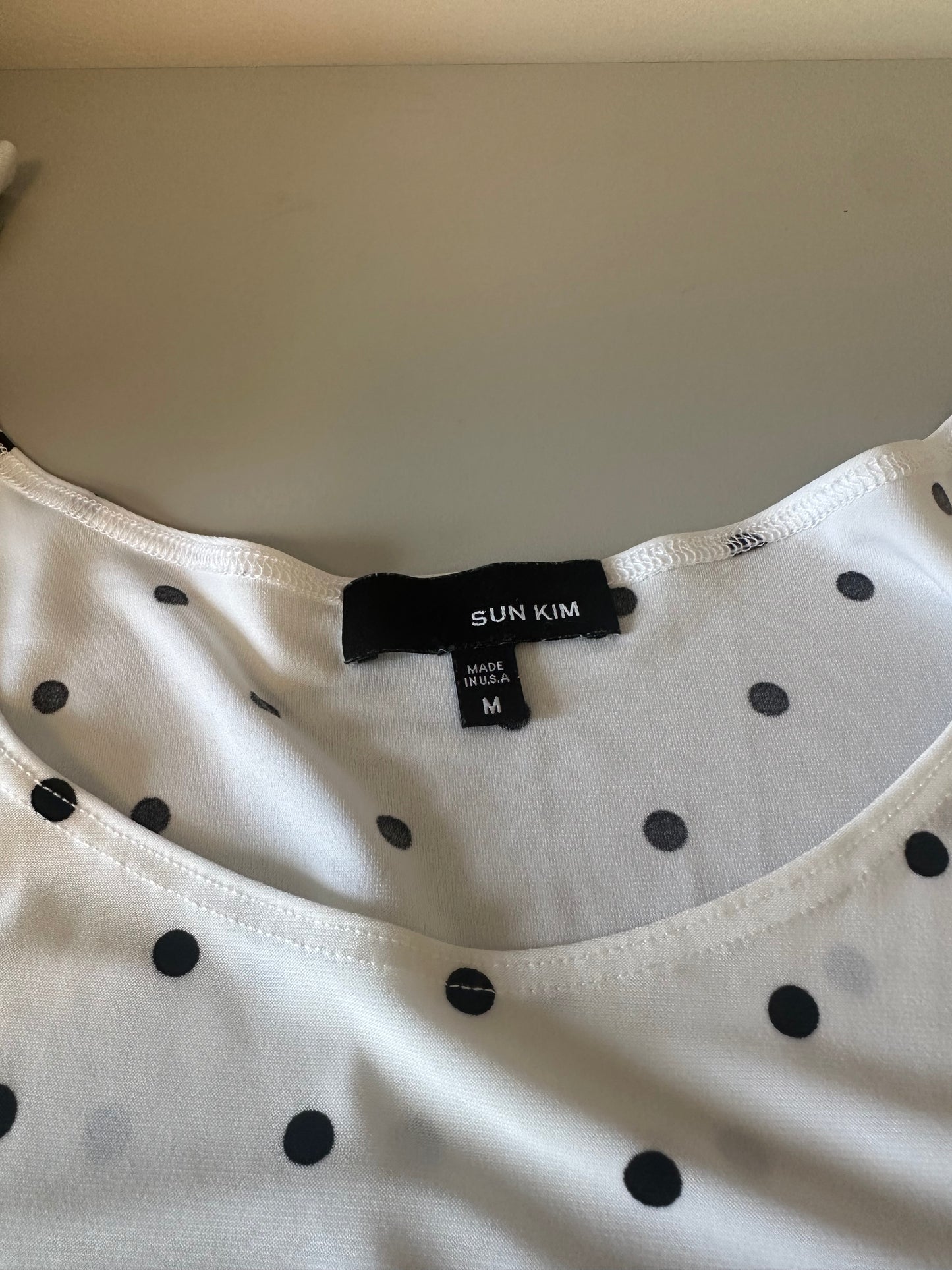 Sun Kim Black and White Polka Dot Asymmetrical Tank Top | Size Medium