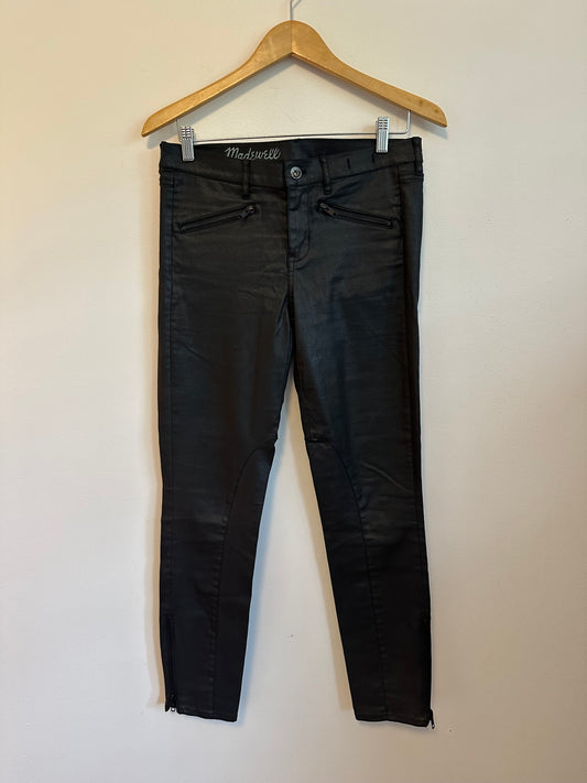 Madewell Coated Black Moto Ankle Zip Skinny Jeans | Size 28