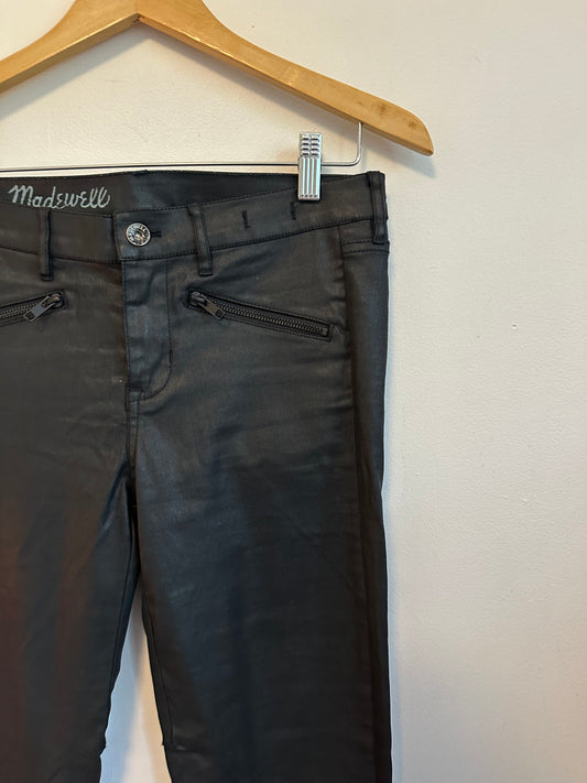 Madewell Coated Black Moto Ankle Zip Skinny Jeans | Size 28