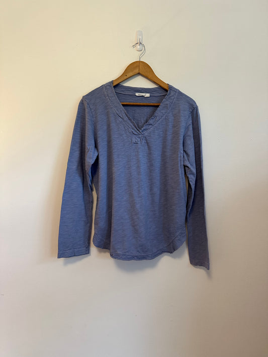 Wilt Cotton Split Neck Long Sleeve T-Shirt in Periwinkle Purple | Size Large