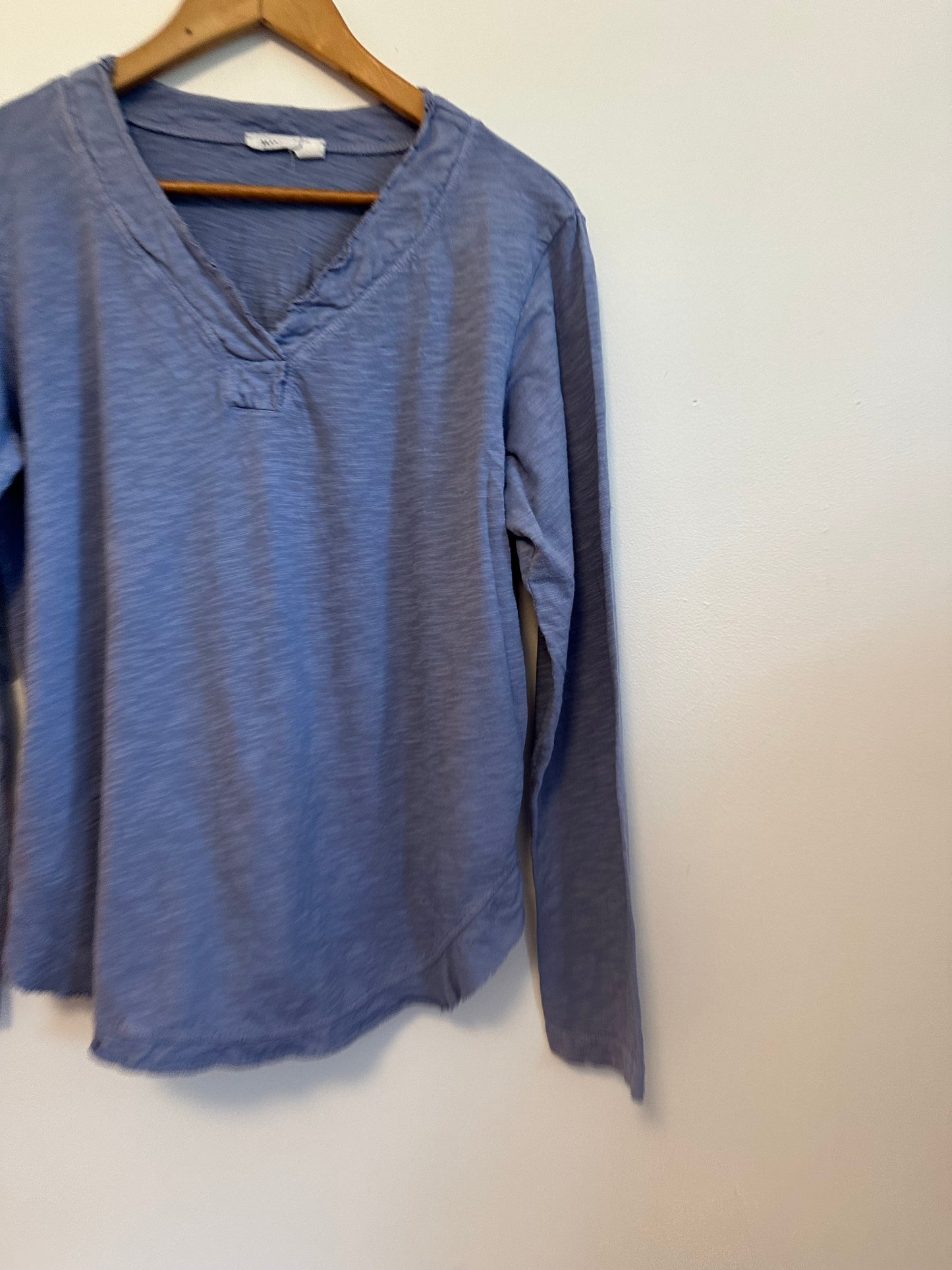 Wilt Cotton Split Neck Long Sleeve T-Shirt in Periwinkle Purple | Size Large