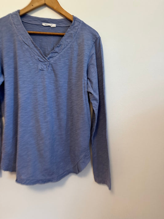 Wilt Cotton Split Neck Long Sleeve T-Shirt in Periwinkle Purple | Size Large