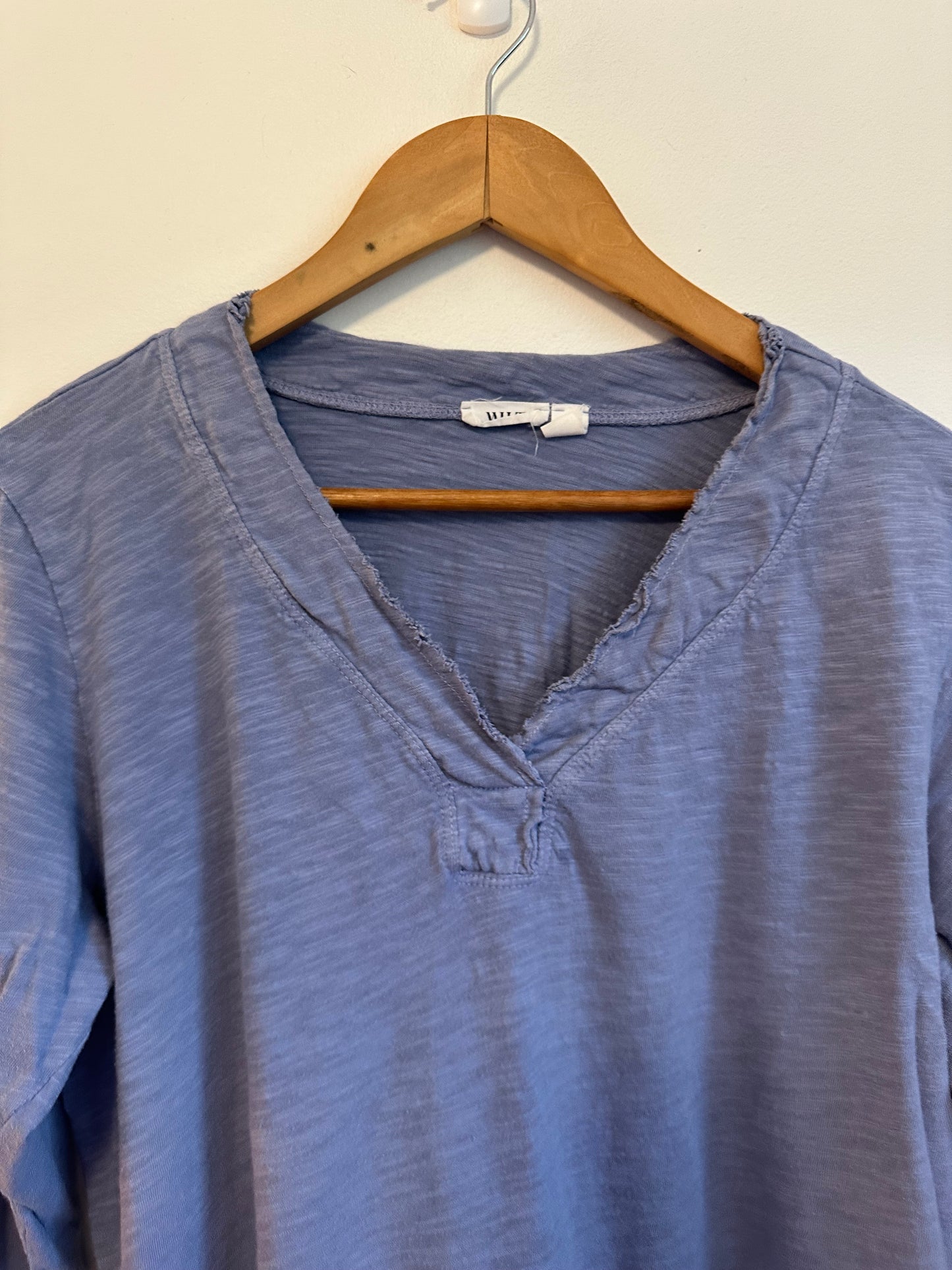 Wilt Cotton Split Neck Long Sleeve T-Shirt in Periwinkle Purple | Size Large