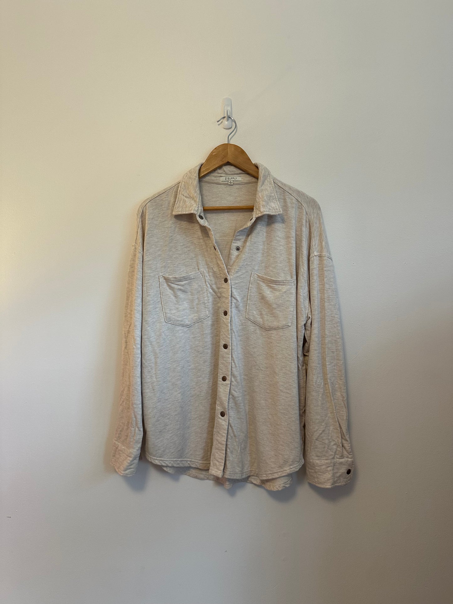 Z Supply WFH Shirt Jacket in Light Oatmeal Heather | Size Large