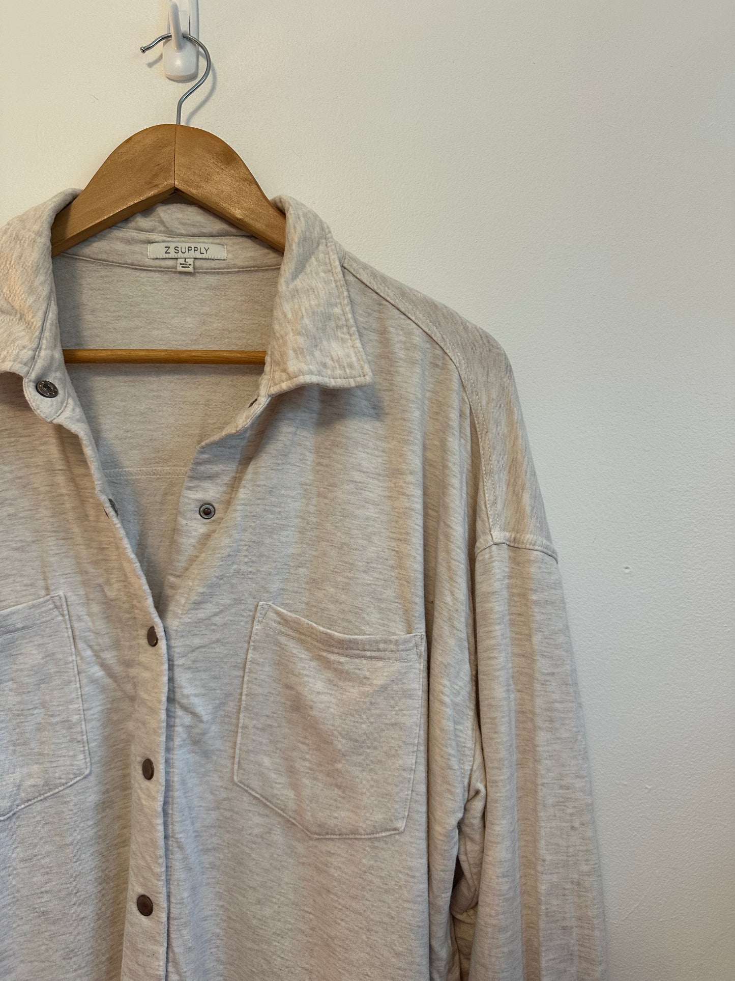 Z Supply WFH Shirt Jacket in Light Oatmeal Heather | Size Large
