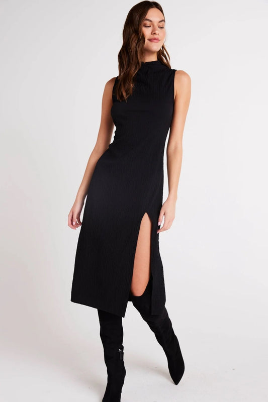 NWT Bella Dahl Black Mock Neck Midi Dress in Crinkle Seersucker | Size Small