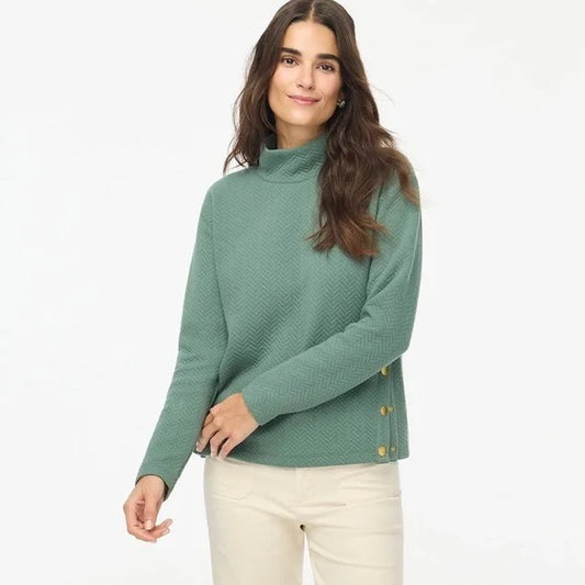 J. Crew Herringbone Mock Neck Turtleneck Sweatshirt | Size Medium