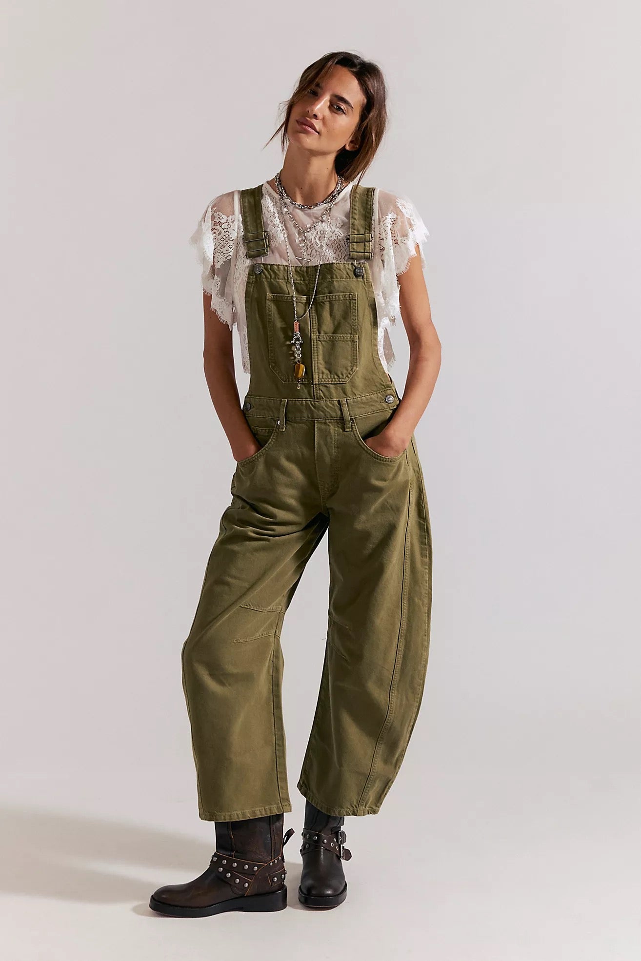 We The Free Good Luck Barrel Overalls in Weeping Willow | Size Small
