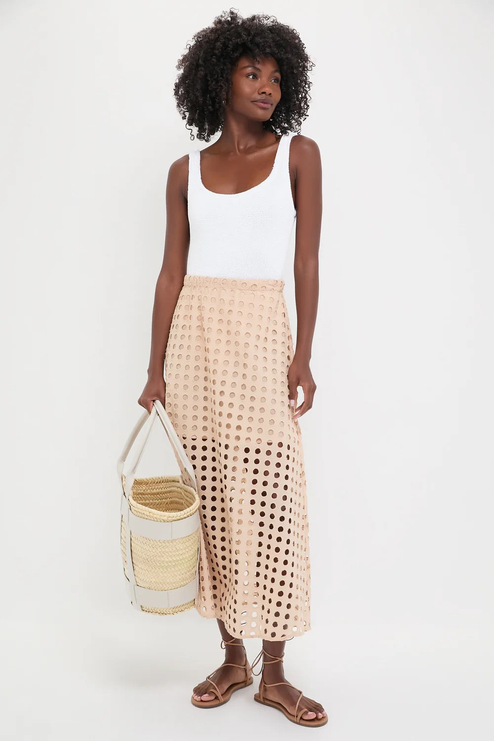 Tuckernuck Tan Cotton Eyelet Eve Skirt | Size XS