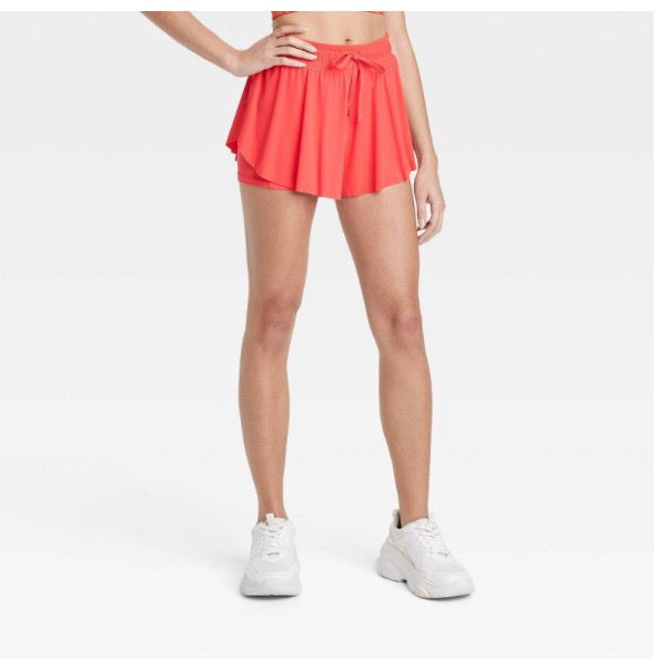 Joylab Mid-Rise Double Layer Flowy Run Shorts in Lolipop Red | Size Small