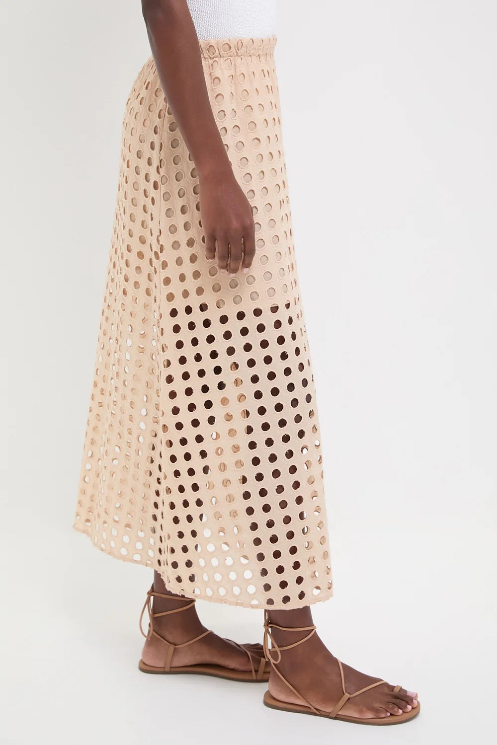 Tuckernuck Tan Cotton Eyelet Eve Skirt | Size XS