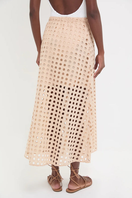 Tuckernuck Tan Cotton Eyelet Eve Skirt | Size XS