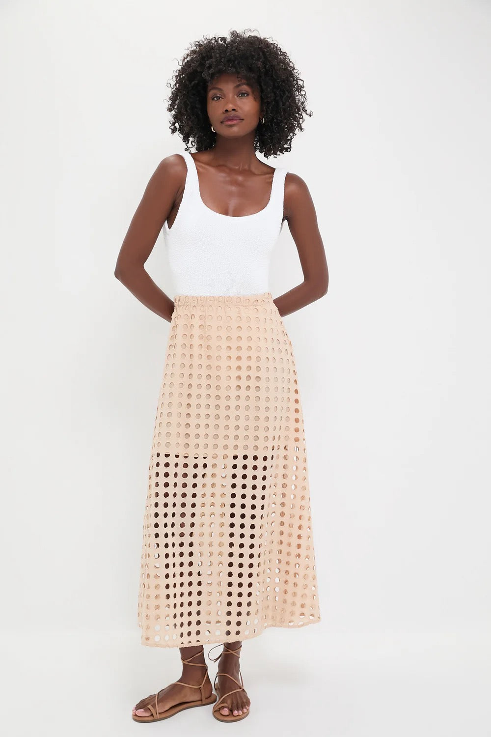 Tuckernuck Tan Cotton Eyelet Eve Skirt | Size XS