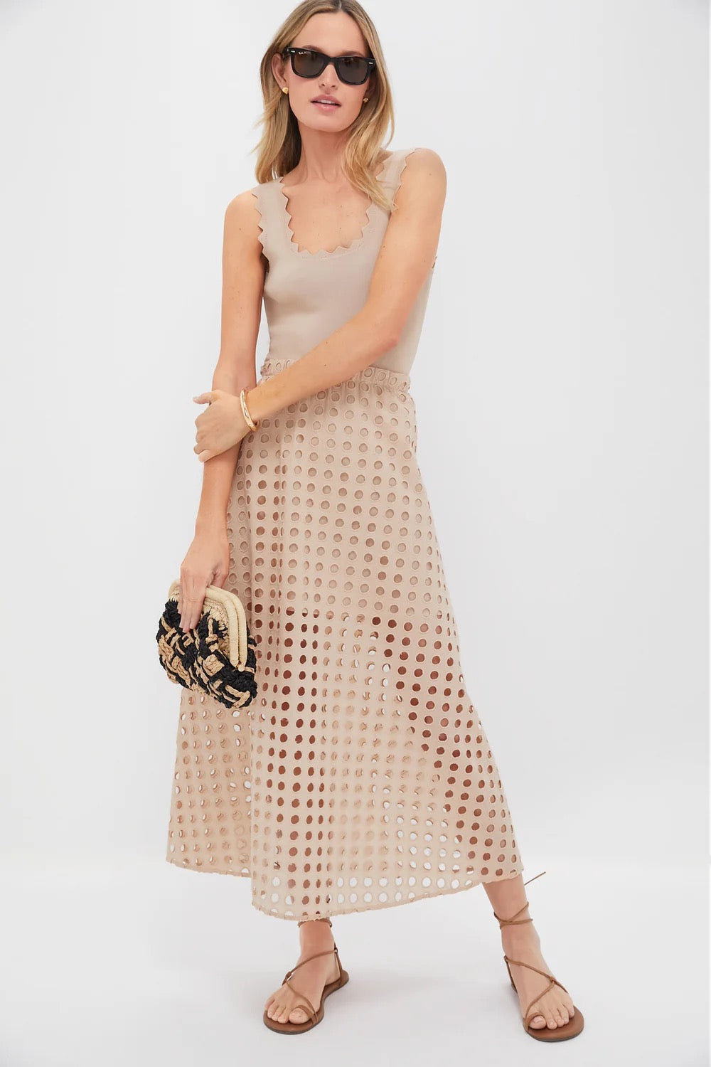 Tuckernuck Tan Cotton Eyelet Eve Skirt | Size XS