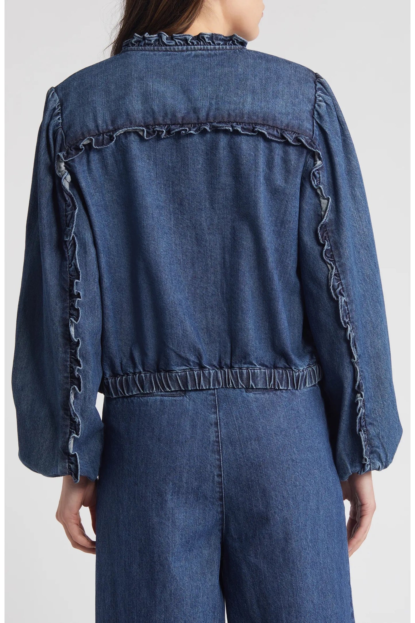 Cleobella Paxton Ruffle Cotton Denim Jacket | Size Medium