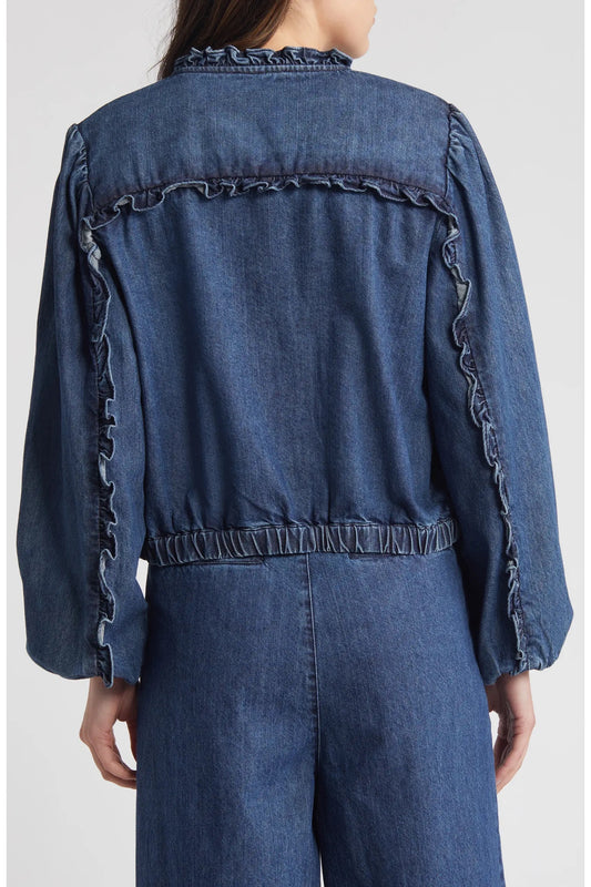 Cleobella Paxton Ruffle Cotton Denim Jacket | Size Medium