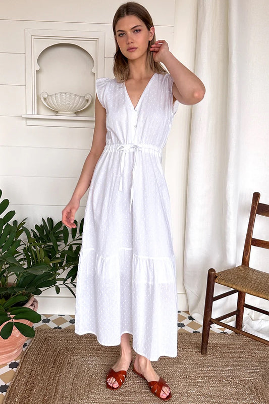 NWT Emerson Fry White Swiss Dot Cotton Dress | Size Large
