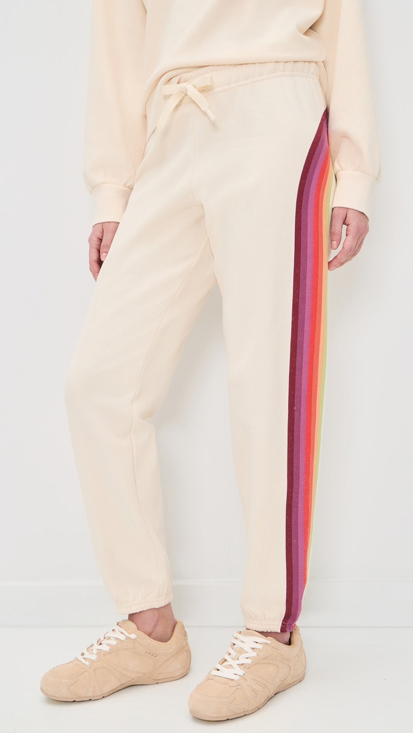 Marine Layer Cloud 9 Sweatpants in Antique White Stripe | Size Medium