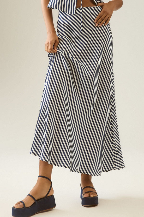 Rue Sophie Viv Striped Skirt in Navy Blue and White | Size Medium