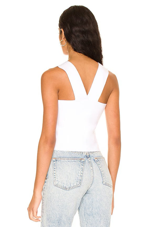 525 America Wide Strap Square Neck Knit Tank Top in Bleach White | Size Medium
