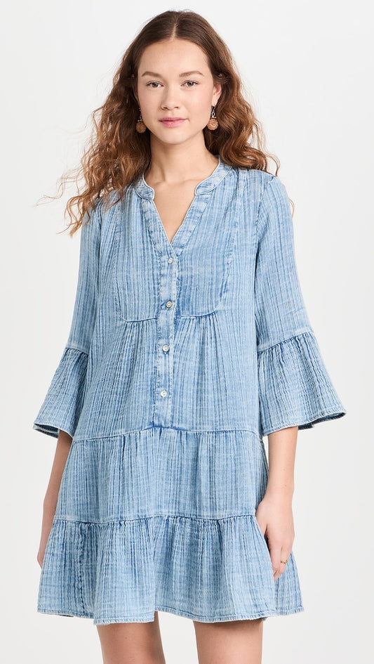 Faherty Dream Kasey Dress in Light Indigo Wash | Size Small