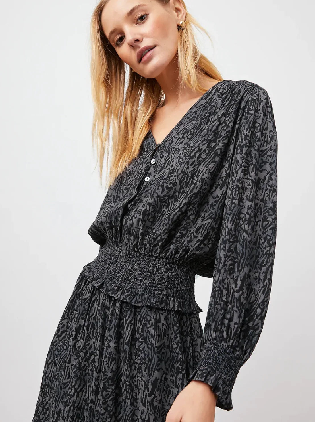 Rails NWT Zana Mini Dress in Abstract Charcoal Animal Print | Size Small