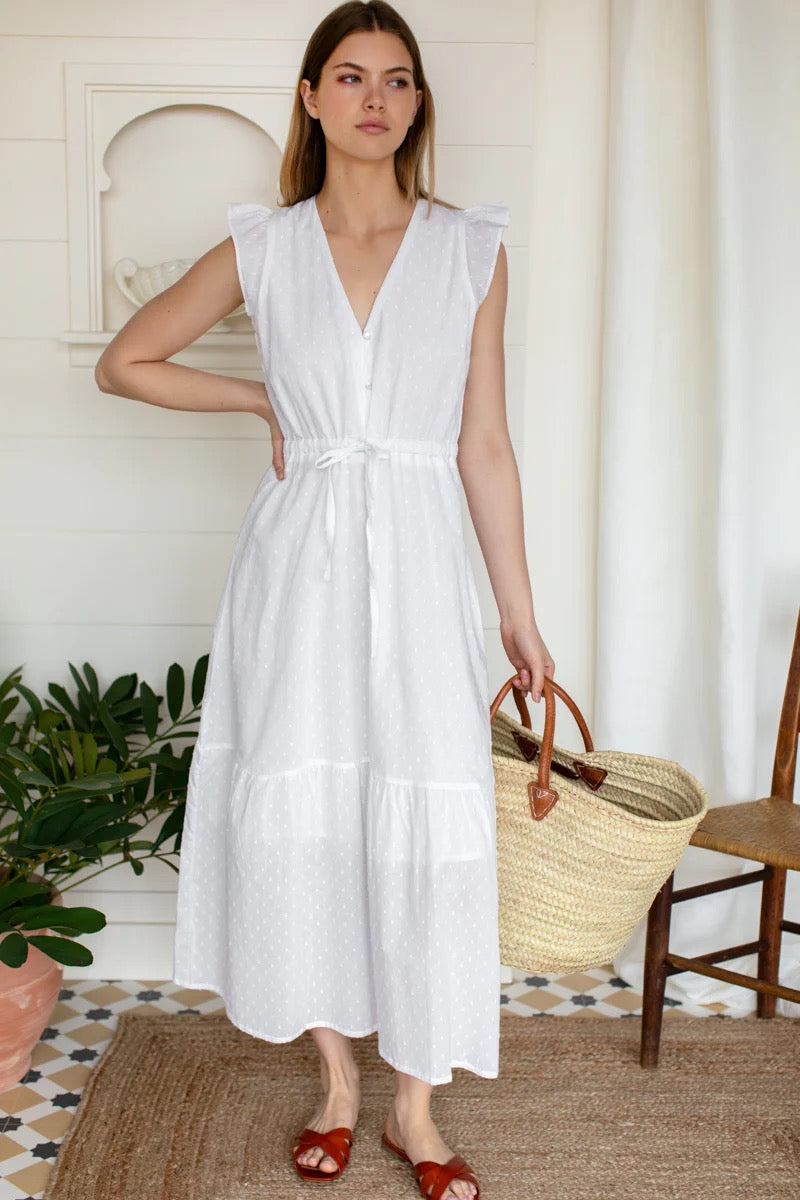 NWT Emerson Fry White Swiss Dot Cotton Dress | Size Large