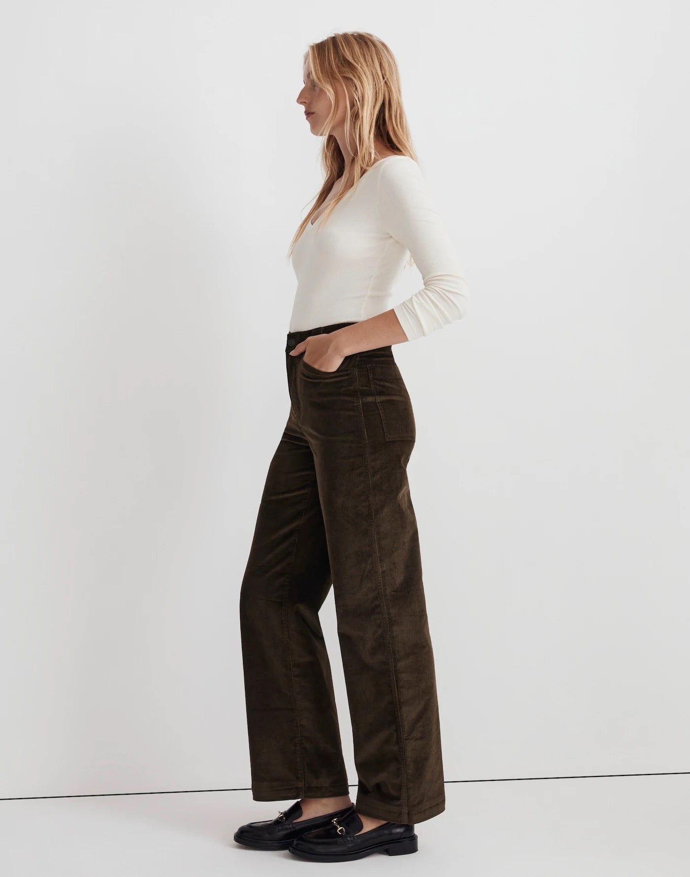 Madewell The Emmett Wide Leg Corduroy Jeans in Olive Green | Size 25