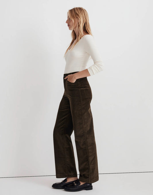 Madewell The Emmett Wide Leg Corduroy Jeans in Olive Green | Size 25