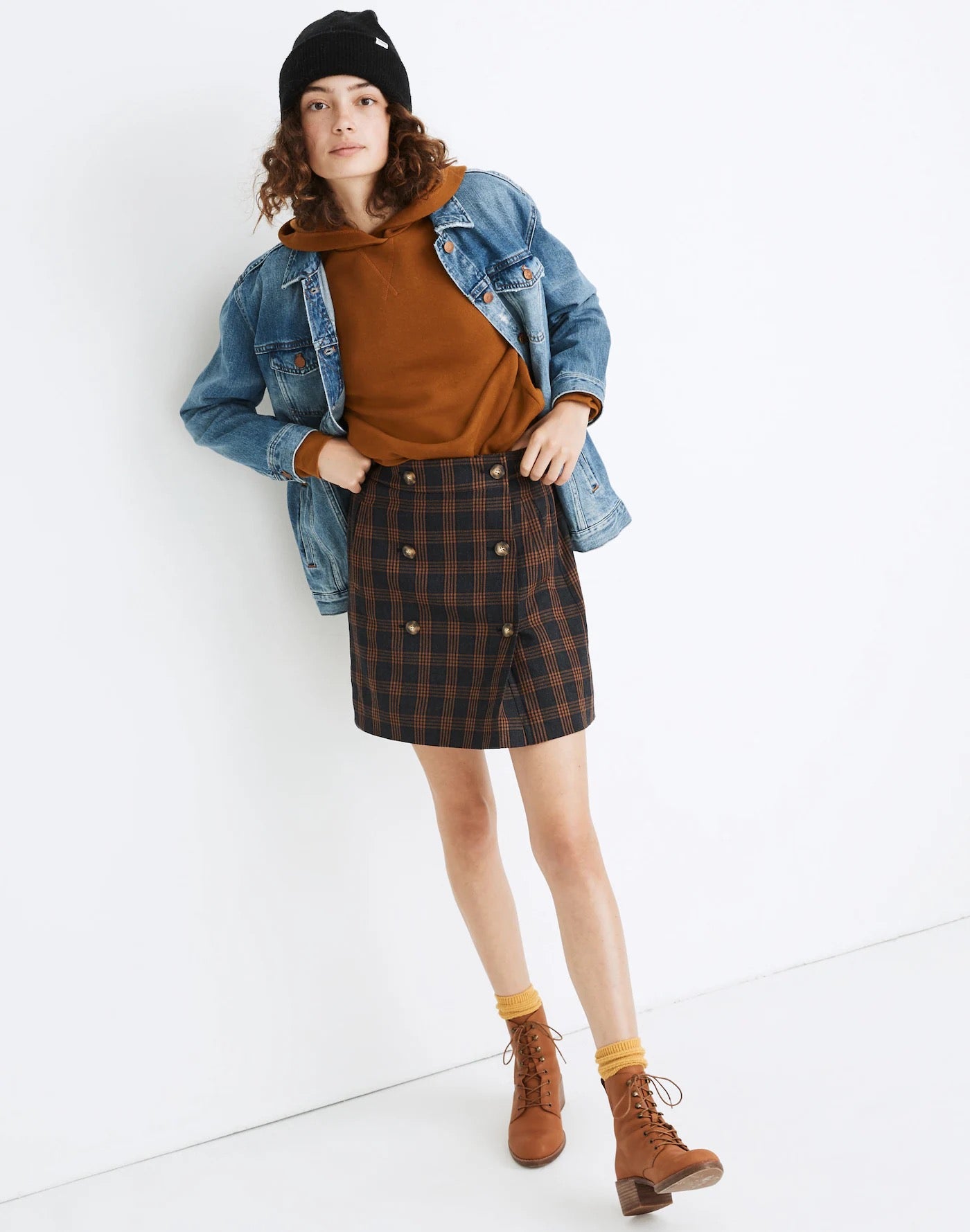 Madewell Plaid Double-Breasted Mini Skirt | Size XL