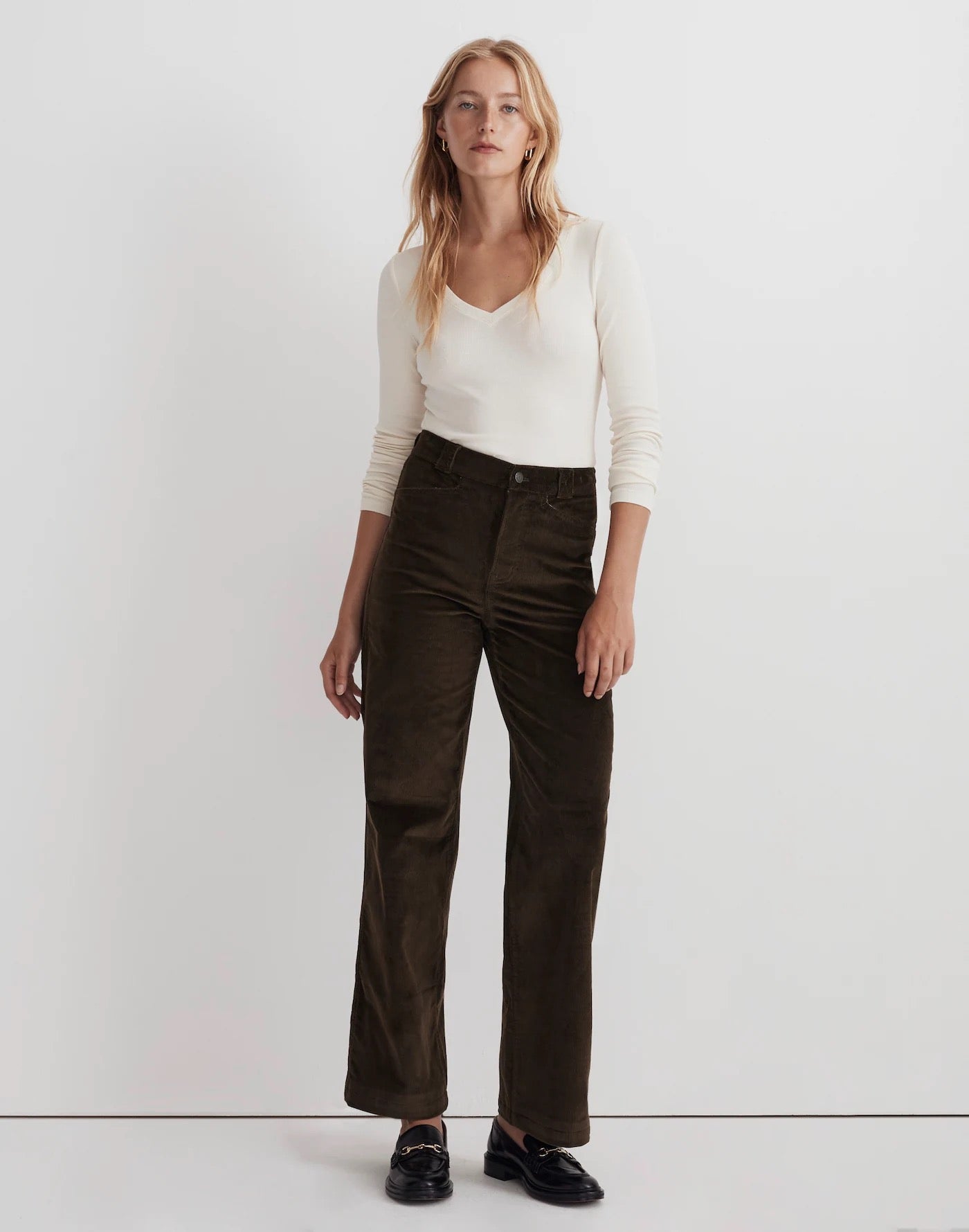 Madewell The Emmett Wide Leg Corduroy Jeans in Olive Green | Size 25