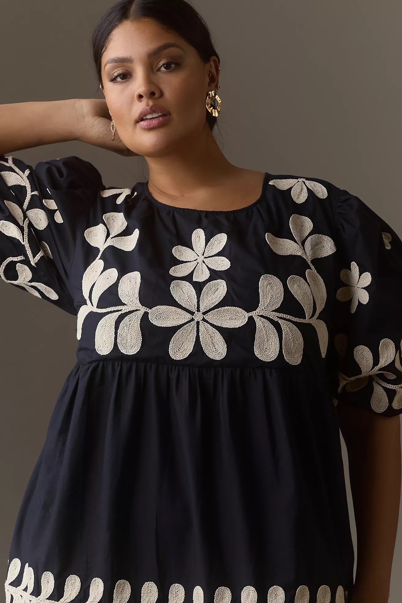 By Anthropologie Embroidered Puff-Sleeve Midi Dress | Size XL
