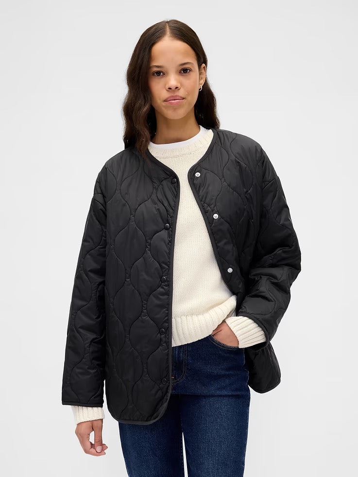NWT GAP Recycled Lightweight Oversized Quilted Liner Jacket in Black | Size Large
