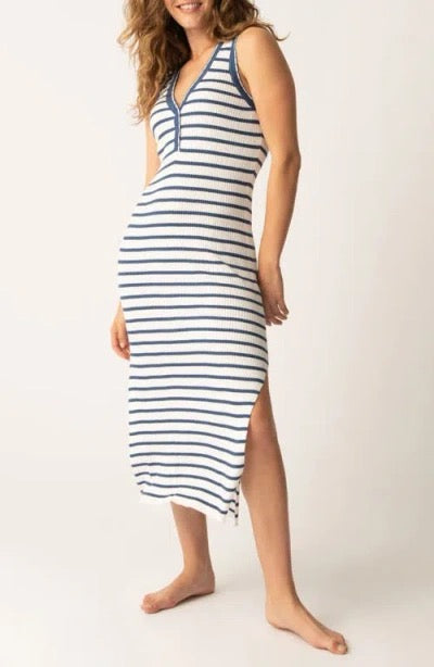 NWT PJ Salvage Seaside Ribbed Midi Dress in Ivory and Blue Stripe | Size XL