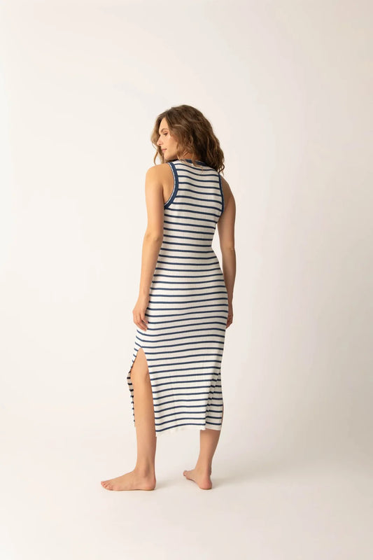 NWT PJ Salvage Seaside Ribbed Midi Dress in Ivory and Blue Stripe | Size XL